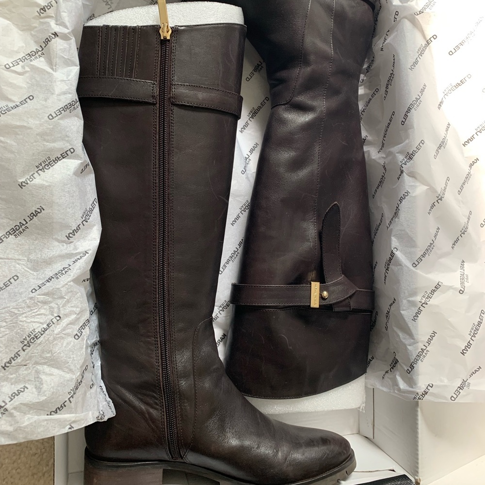 Karl Lagerfeld Chocolate Leather Boots - Picture 2 of 4
